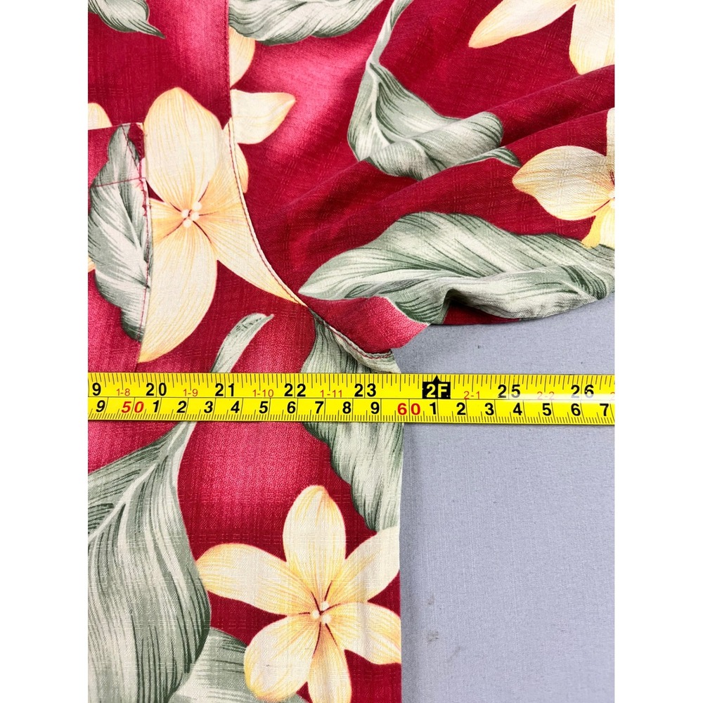 Bermuda Bay Silk Hawaiian Shirt Red Floral Tropical Short Sleeve Mens Sz Medium - Picture 5 of 9